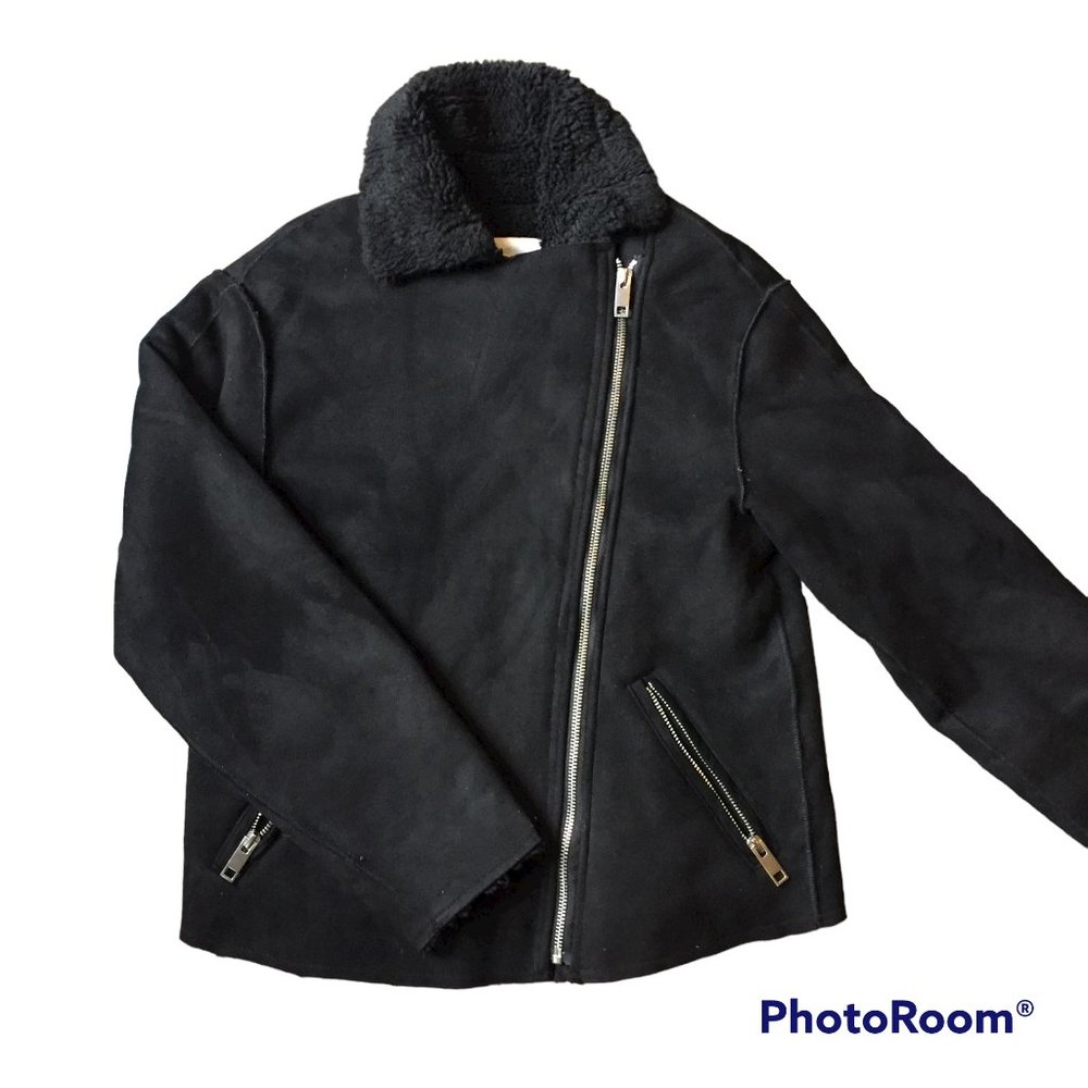 H&M black faux suede winter biker jacket - size 0